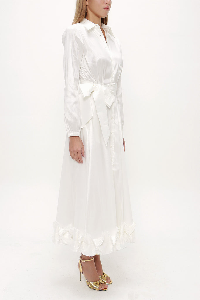 White Pleated skirt midi dress 92906