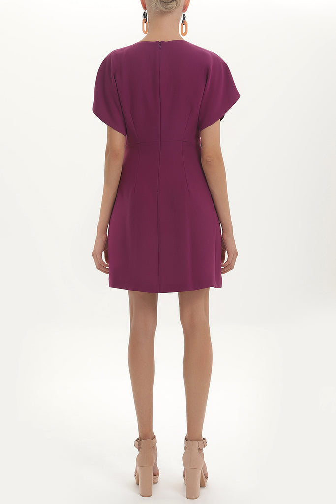Purple V-neck Pleated skirt mini dress 91417