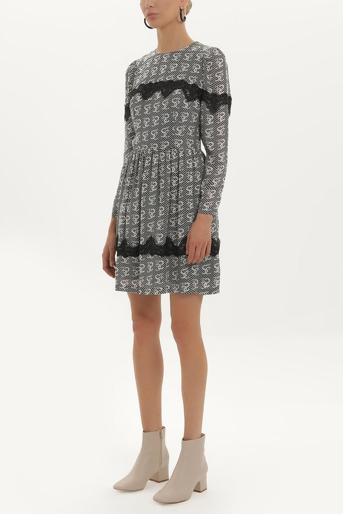 Black Patterned, guipure mini dress 91069