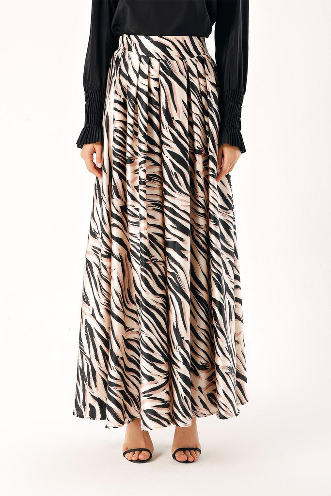 Zebra Pattern Elastic and gathered long skirt 81274