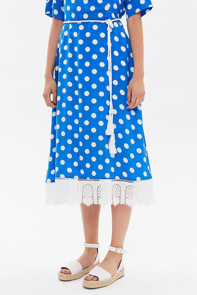 Blue Guipure wrap-over midi dress 92797