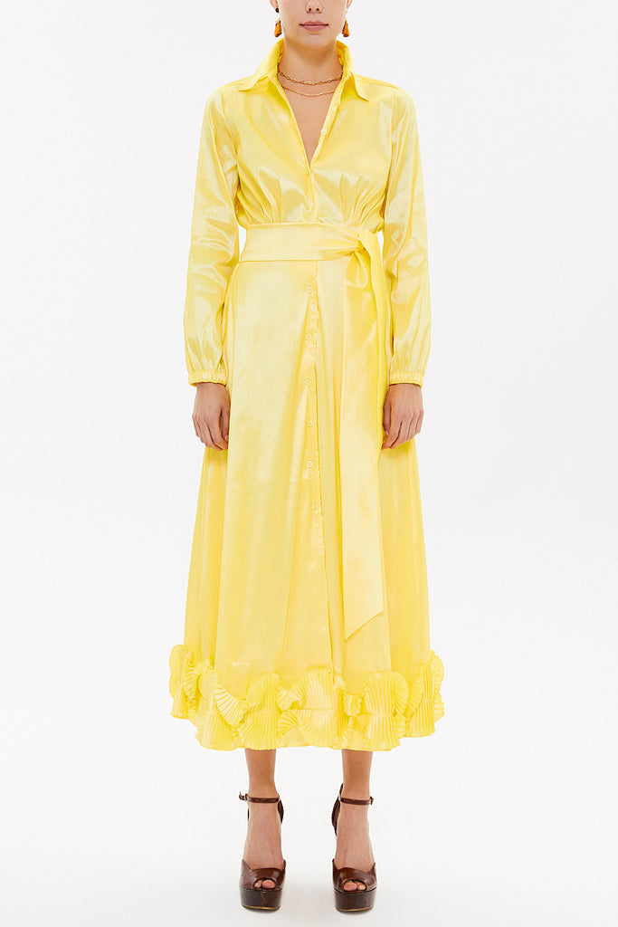 Yellow Pleated skirt midi dress 92906