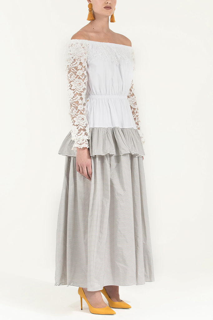 Dantelli Volanlı Uzun Elbise 92249