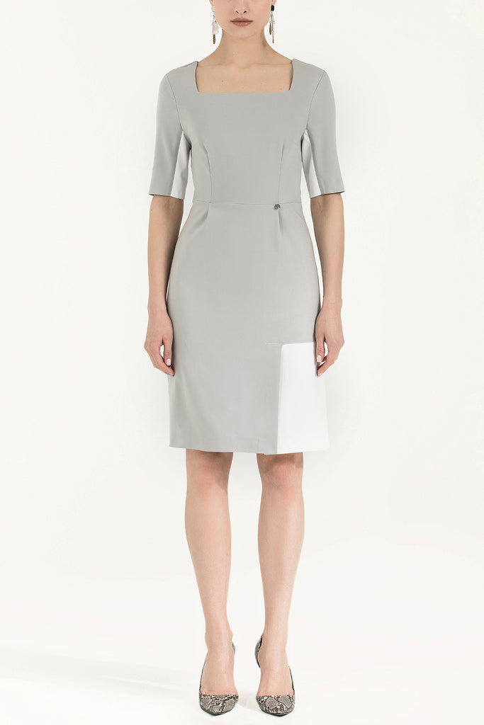 Suni Deri Mixli Dar Kesim Mini Elbise 91980