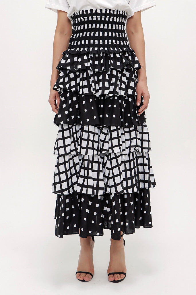 Black White Ruffled maxi skirt   81157