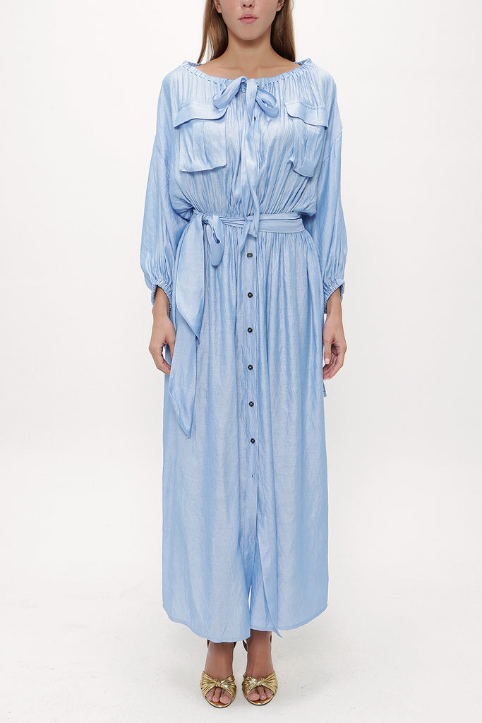 Blue Pocket  off shoulder  maxi dress  92308