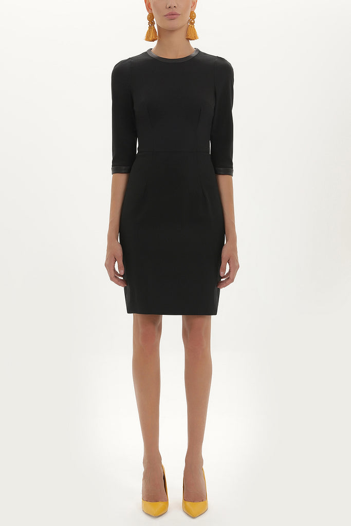 Black Faux leather mixed, elastic mini dress 91388