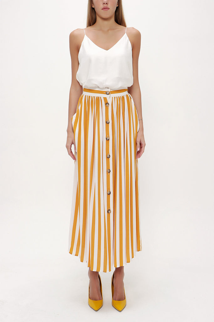 Mustard Button and Pleated skirt 81052