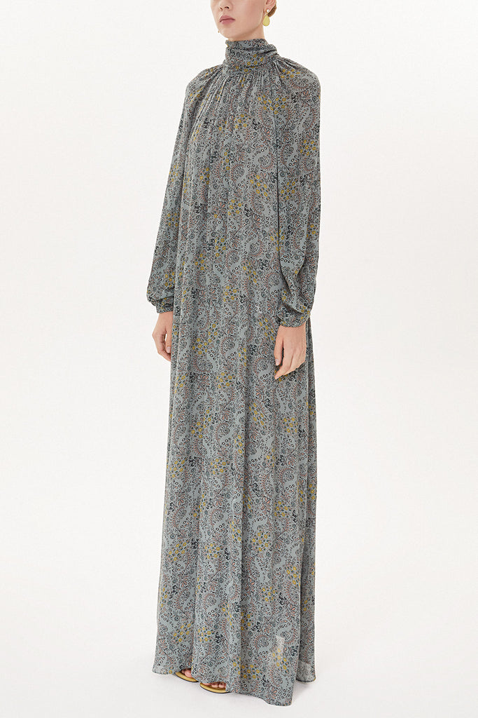 Gray Lace-up collar wide cut dress 93491