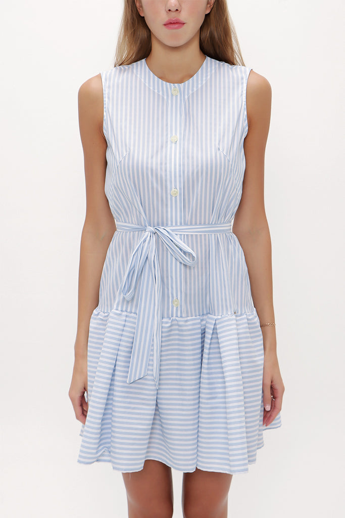 Light Blue Pleated sleeveless mini dress 92703