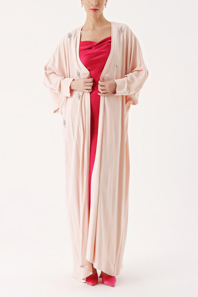 Pembe Taş işlemeli uzun kollu kaftan 94467