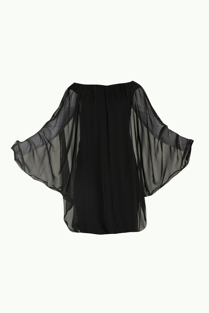 Lastikli Bol Kesim Şifon Elbise Siyah