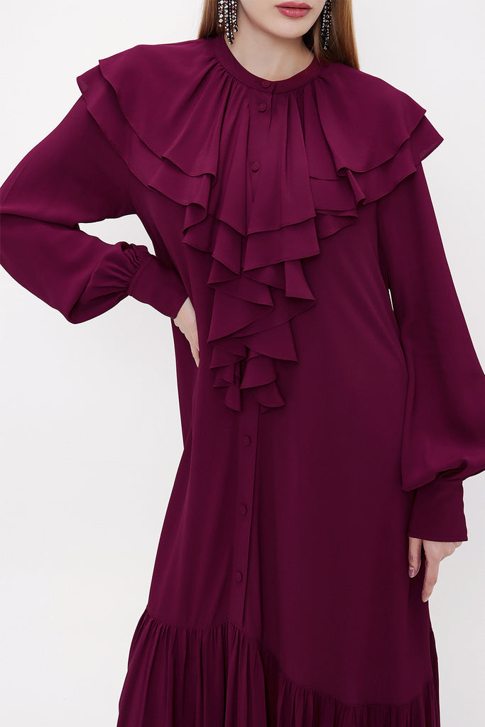 Burgundy Ruffled shirt dress 93814