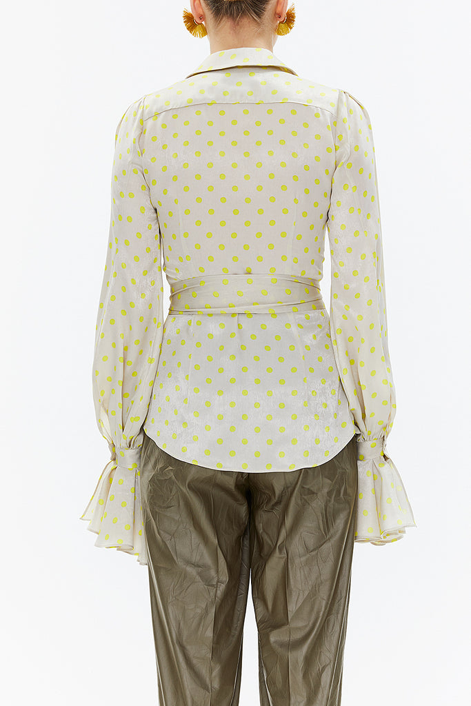 Polka Dot Yellow Ruffled sleeve Slim fit  shirt  10755