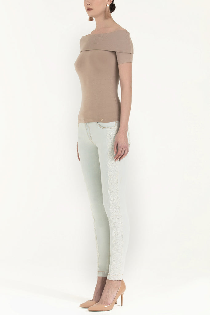 Mink Off shoulder  woven  blouse  19477