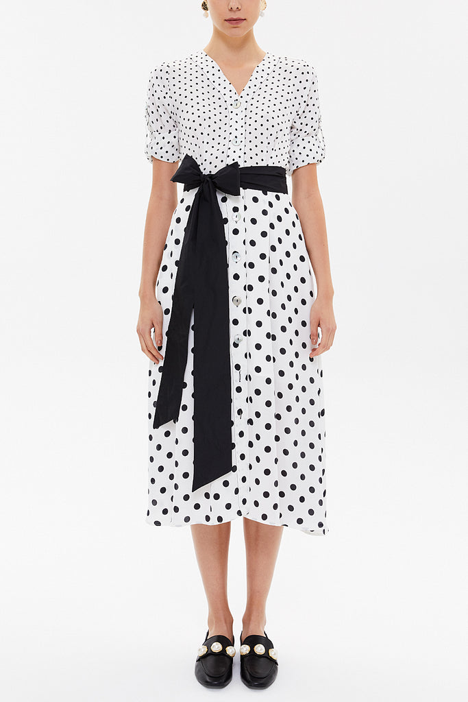 White Waistband, button front midi dress 92666