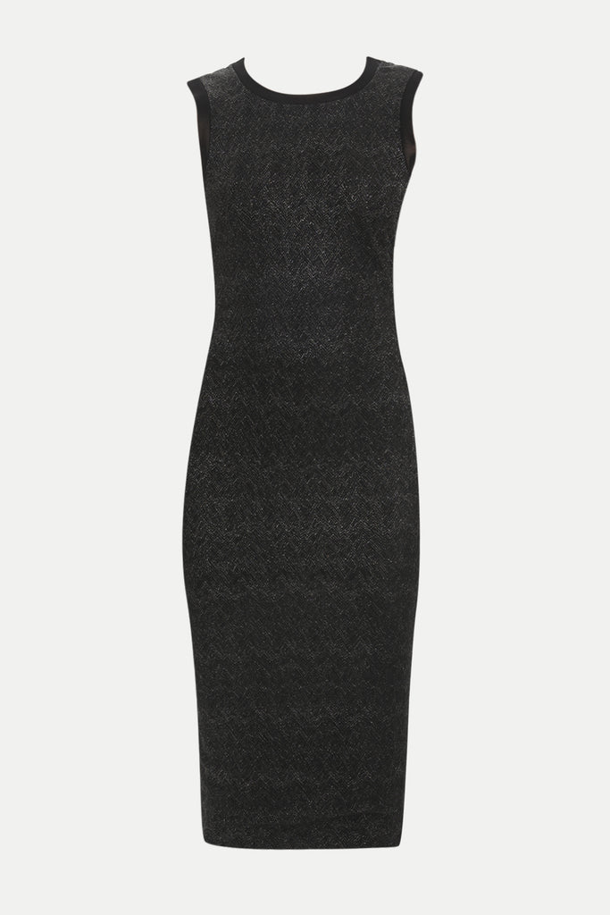 Black Knit neck, silvery knit midi dress 91481