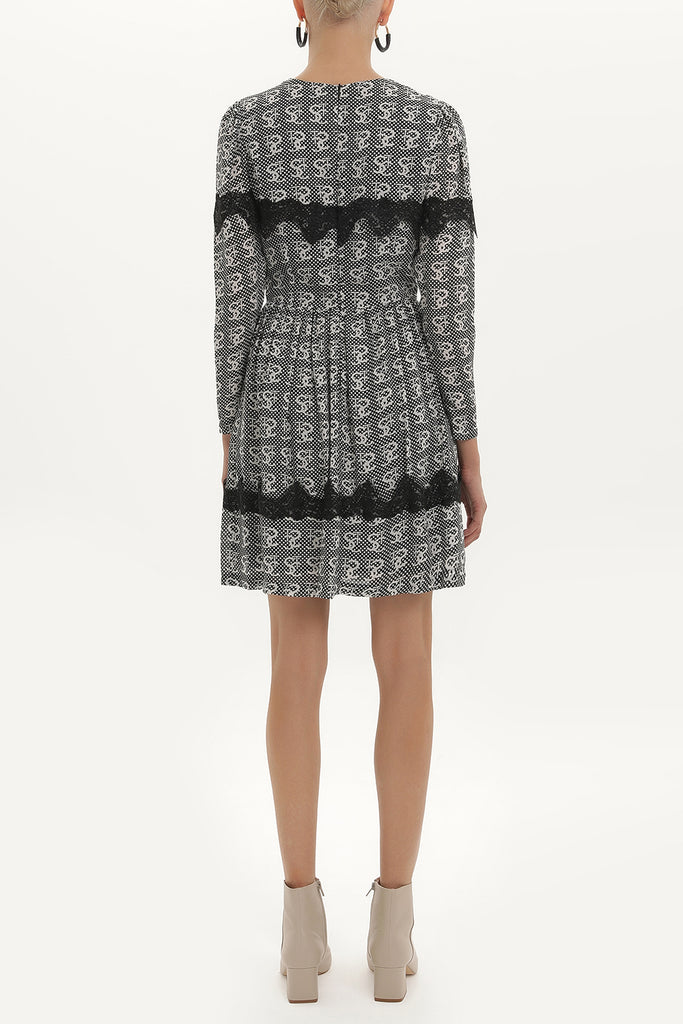 Black Patterned, guipure mini dress 91069