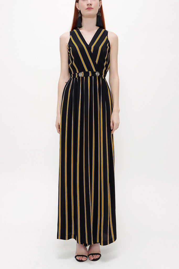 Black Wrap-over sleeveless maxi dress 92381