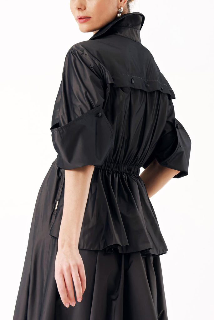 Antrasit Açılabilir sırt detaylı beli lastikli uzun gömlek elbise 94392