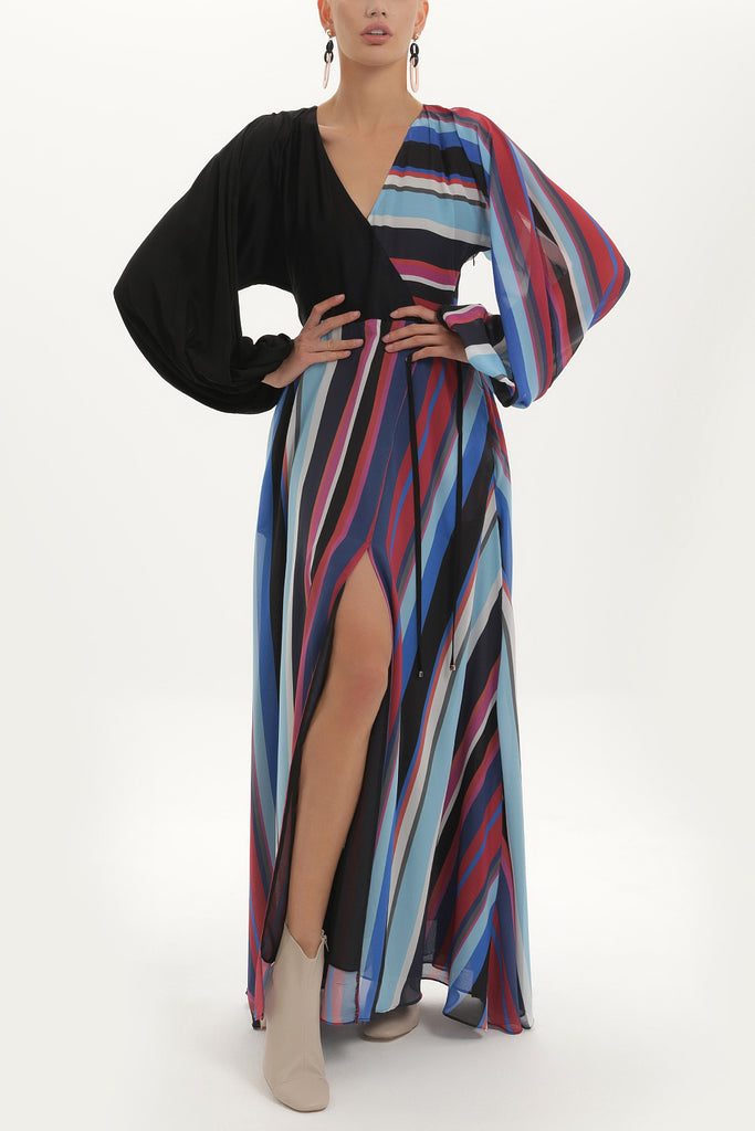 Patterned Wrap-over, chiffon maxi dress 92417