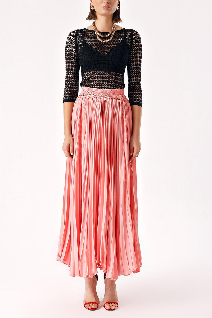 Pink Pleated long skirt with button detail 81225