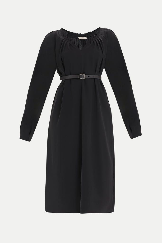 Kadın Büzgülü Ve Kemerli Bol Kesim Elbise Siyah 92488 M18191092488101