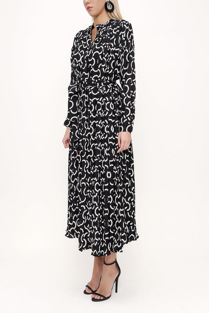 Black Ecru Pleated long dress 93448