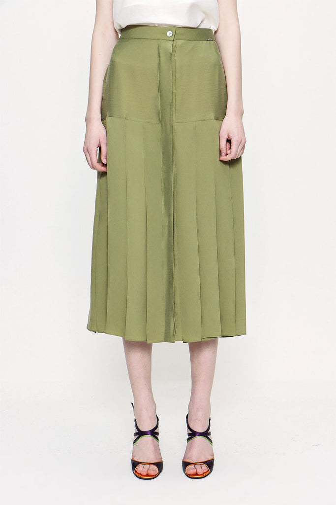 Khaki Elastic  waist godet skirt  81178