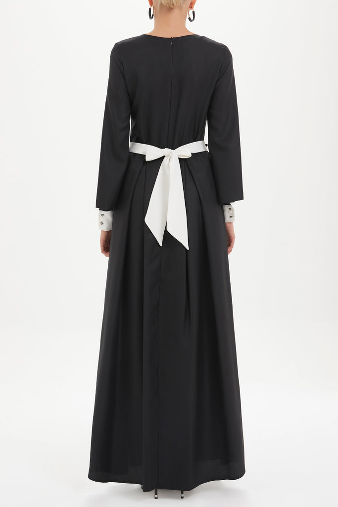 İnci Kemerli Uzun Elbise Siyah 92468