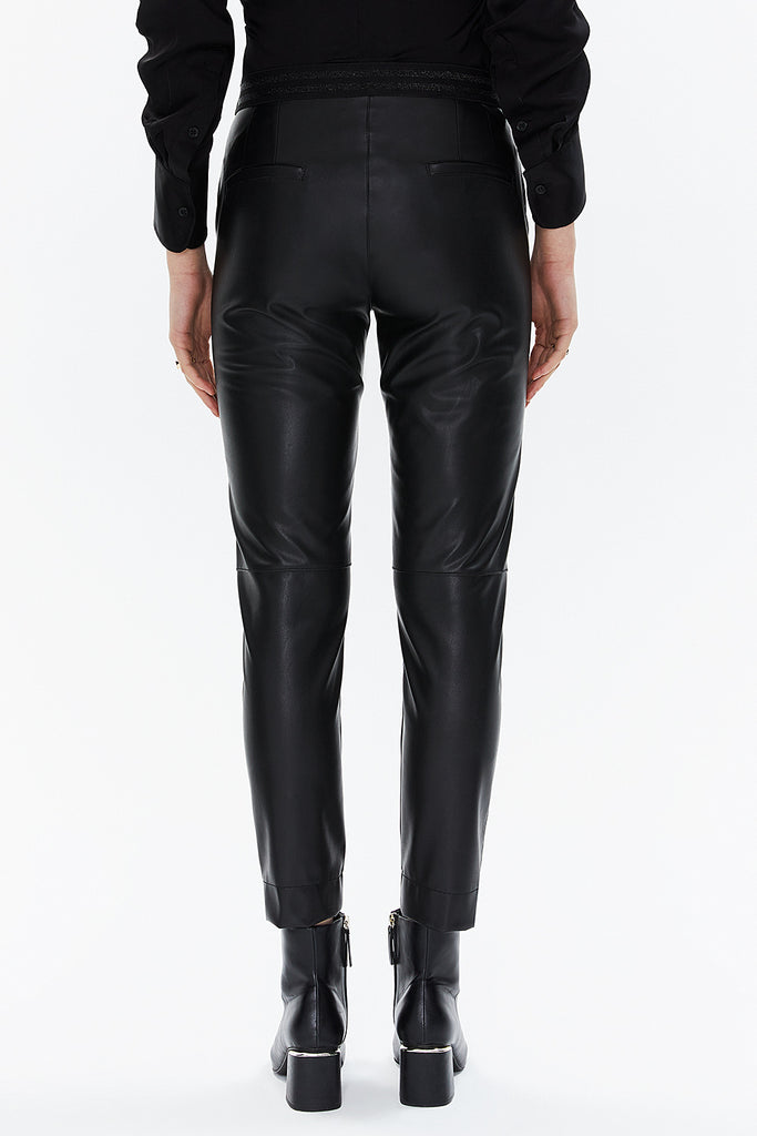 Black Five-pocket slim fit leather Pants 41511