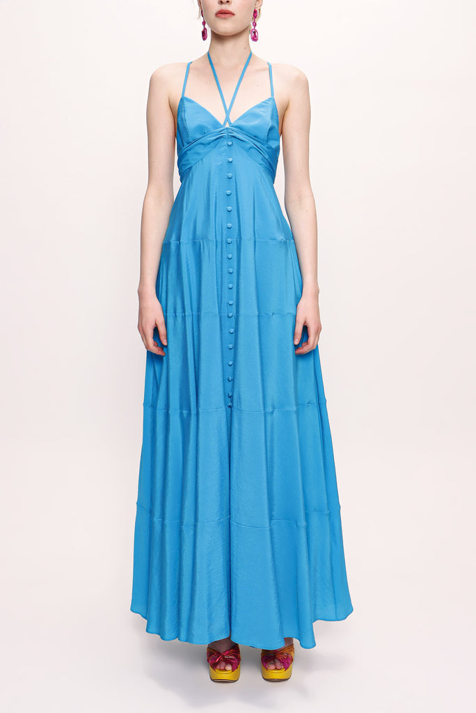 Blue V neck sleeveless dress 93563