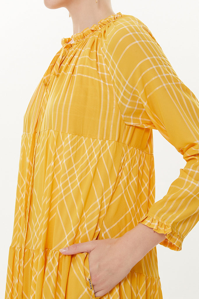 Acid Yellow Pleated wide cut dress 93454