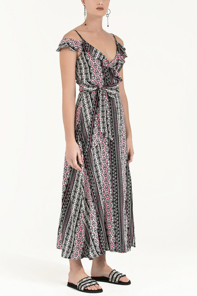 Anvelop Kapama Desenli Uzun Elbise 92322