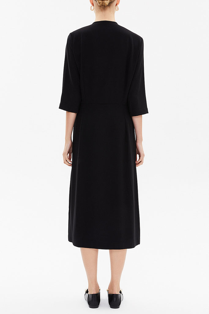 Black Pleated  zipped  midi dress  92157