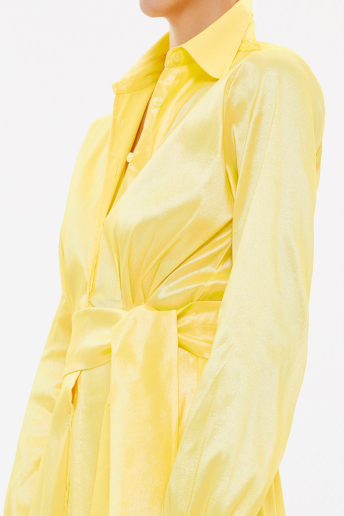 Yellow Pleated skirt midi dress 92906