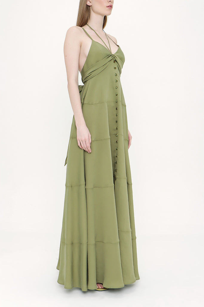 Green V neck sleeveless dress 93563