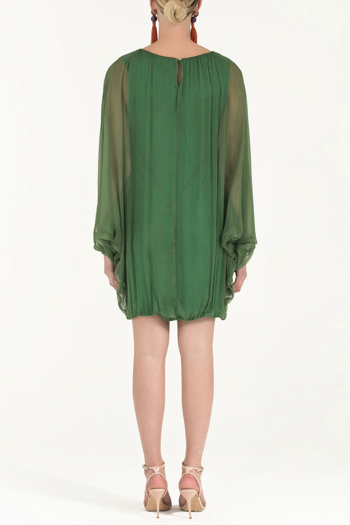 Lastikli Bol Kesim Şifon Elbise Yeşil 92085