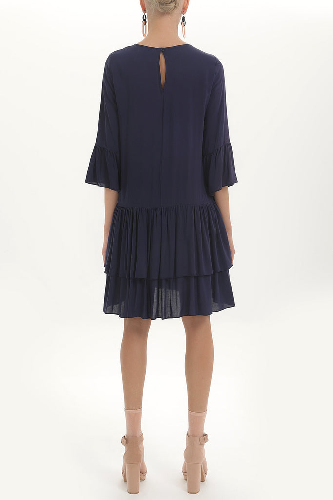 Navy Blue Wide cut ruffled maxi dress 92395