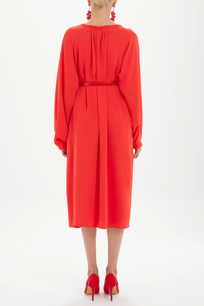 Büzgülü Ve Kemerli Bol Kesim Midi Elbise 92488