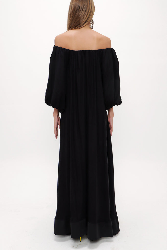 Black Ruffled wide cut dress 93462