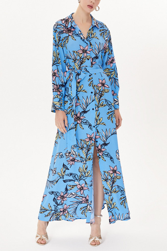 Blue Patterned Wide cut shirt dress 93481