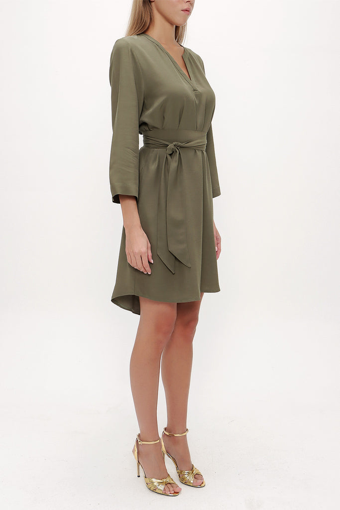 Khaki Belted wide cut mini dress 92383