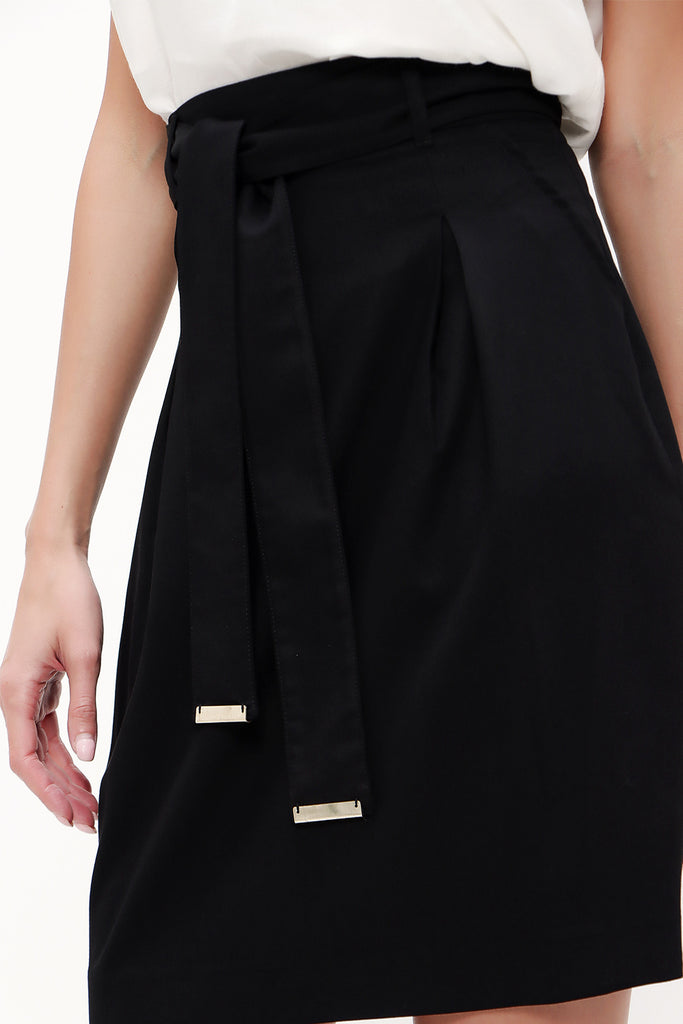 Black Belted  high waist  skirt  80697