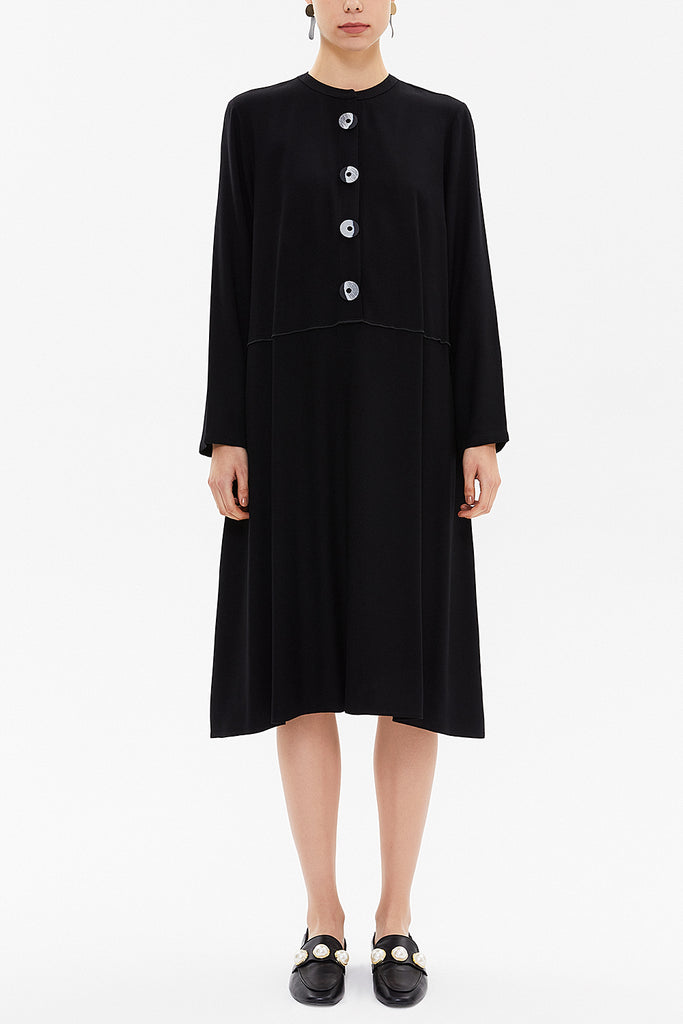 Black Button wide cut dress 92648