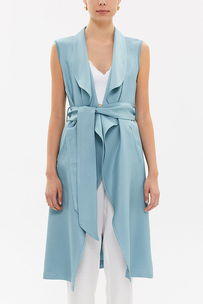 Blue Shawl collar sleeveless Jacket 61063