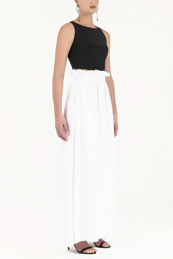 White Ruffled elastic waist maxi skirt 80995