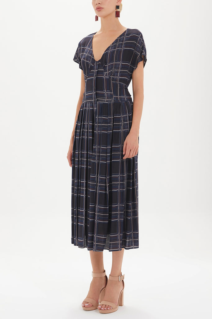 V Yaka Belden Bağcıklı Elbise Midi 92409