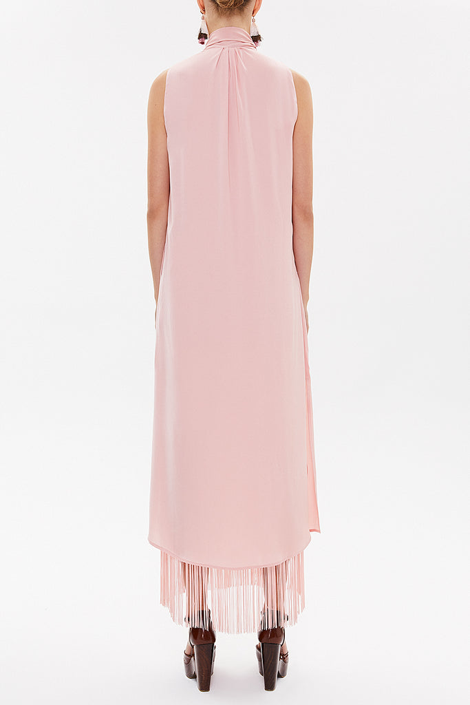 Pink Sleeveless slit maxi dress with tassels 92698
