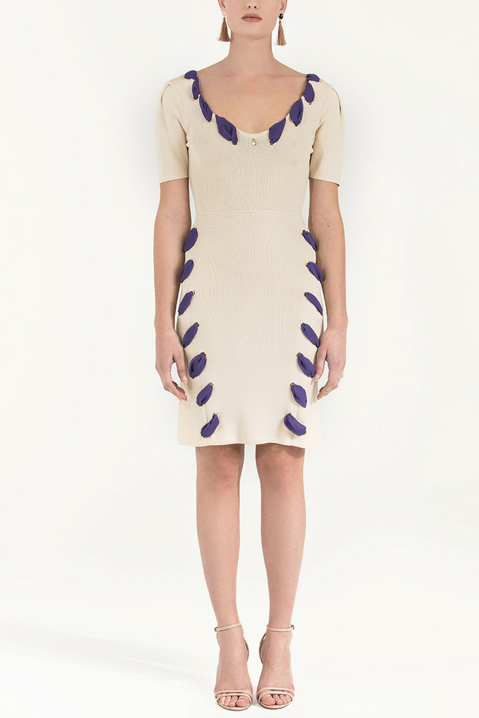 Kontrast Kumaşlı Triko Elbise Taş 28053